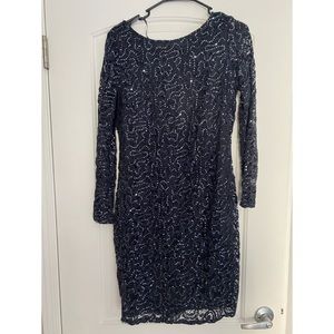 Long Sleeve Lace Navy Sparkle Bodycon Dress